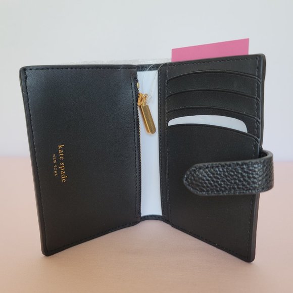KATE SPADE Hudson SMALL Posh Plaid Embossed Pebbled Leather Bifold Wallet-Black⭐ - Picture 14 of 15